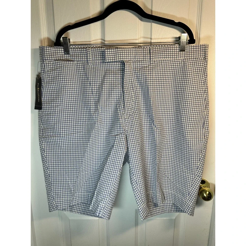 NWT! Ralph Lauren Men's Blue Gingham Shorts Flat Front‎ Golf Casual Size 40